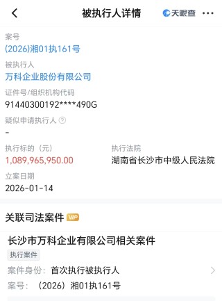 万科被执行约10.9亿元，此前两项合计57亿元债券展期方案被否