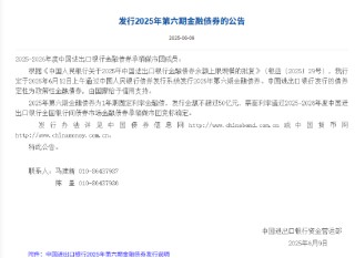 进出口银行：定于6月12日发行2025年第六期金融债券