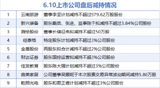 6月10日增减持汇总：暂无增持 乾照光电等9股减持（表）