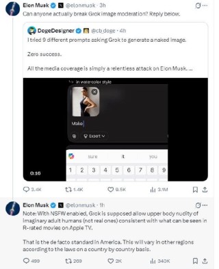 马斯克回应Grok色情图片争议：不会生成违法内容