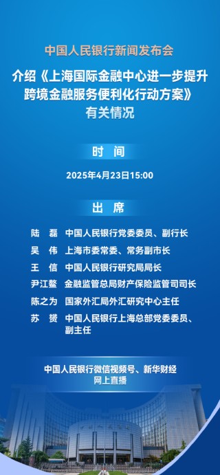 预告：央行15:00举行新闻发布会 介绍《上海国际金融中心进一步提升跨境金融服务便利化行动方案》有关情况