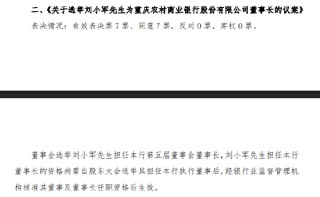 渝农商行：选举刘小军为公司董事长
