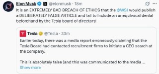 《华尔街日报》报道特斯拉考虑换CEO 马斯克怒怼：蓄意造假