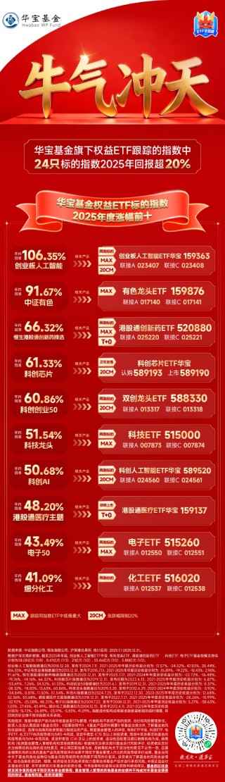 华宝基金权益ETF2025年度盘点：总规模、吸金力双攀升，百亿天团再扩容，ETF标的指数最高年度回报超106%