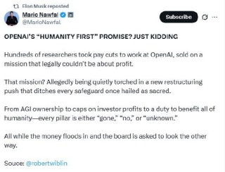 马斯克收购OpenAI受阻 质疑其发展方向