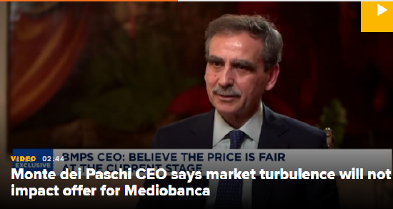 锡耶纳银行CEO：市场动荡不会影响对Mediobanca的收购交易  第1张