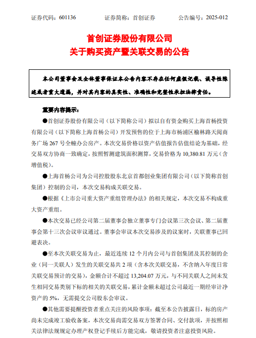 首创证券一季度净利下滑31% 拟斥资1亿元上海购楼  第3张