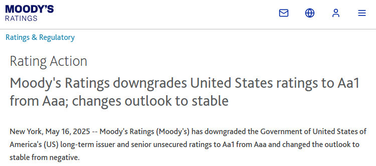 最后的AAA也没了!穆迪正式宣布下调美国主权信用评级 第1张 最后的AAA也没了!穆迪正式宣布下调美国主权信用评级 第1张