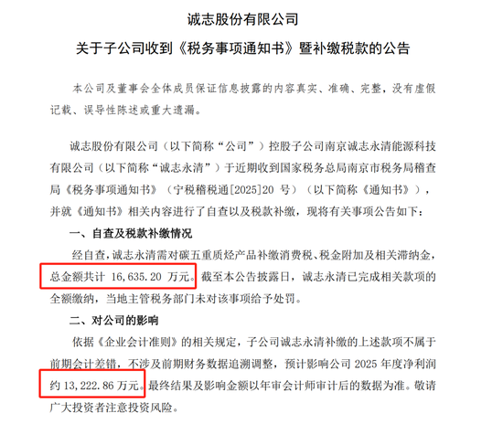 诚志股份:子公司已完成相关款项全额补缴 第1张 诚志股份:子公司已完成相关款项全额补缴 第1张