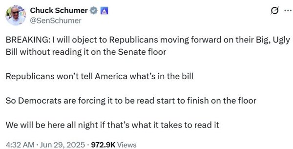 要花10多小时朗读940页全文,民主党将阻挠特朗普“大而美”法案 第1张 要花10多小时朗读940页全文,民主党将阻挠特朗普“大而美”法案 第1张