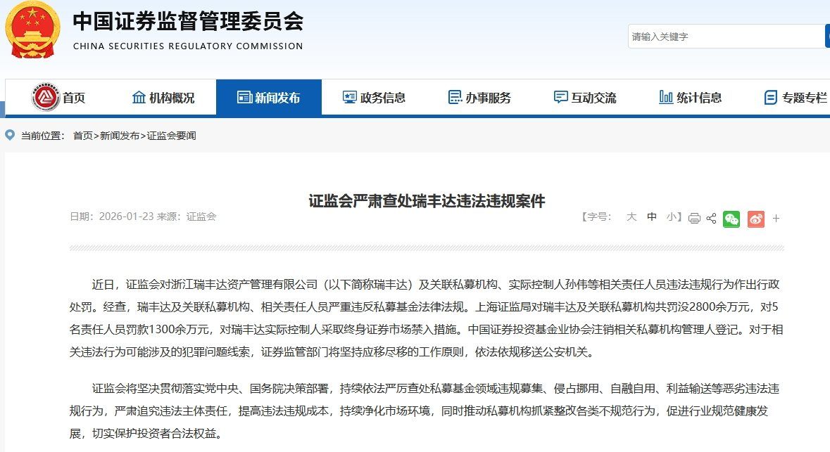 瑞丰达被罚没超4100万元，实控人被终身禁入  第1张