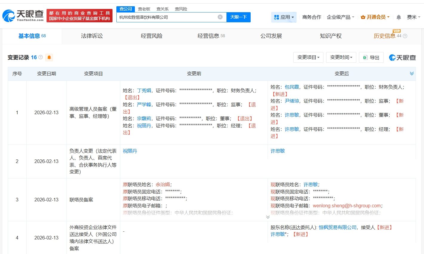 许思敏接手杭州宏胜恒泽饮料公司 宗馥莉退出  第1张