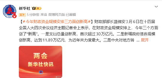 今年财政资金规模安排三方面创新高 第1张 今年财政资金规模安排三方面创新高 第1张